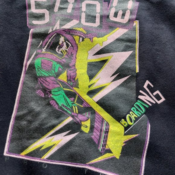 Vintage 90s Sun Sations Sport Wear Snow Pro Team Black Purple Sweatshirt XL - Picture 11 of 13